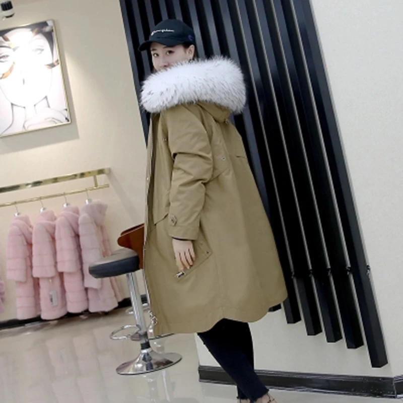Winter Coat Women 2018 Parka Casual Outwear Racoon Fur Collar Hooded Thickening Real Mink Inner Jacket Clothes | Женская одежда