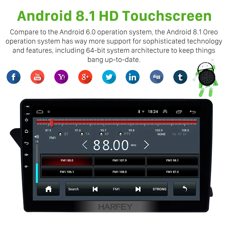 Радиоприемник Harfey с сенсорным экраном 10 1 дюйма Android 8 GPS Navi HD для Audi A4L 2009-2016 Bluetooth USB
