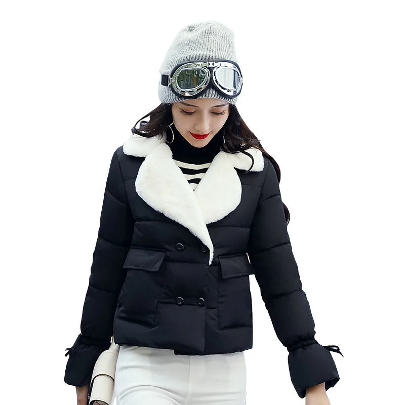2019 turn down collar women winter coat female outerwear ladies thick warm short jacket slim breast button jaqueta feminina | Женская