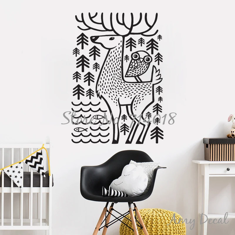 Лесная Настенная Наклейка в скандинавском стиле Лесной олень и фотообои