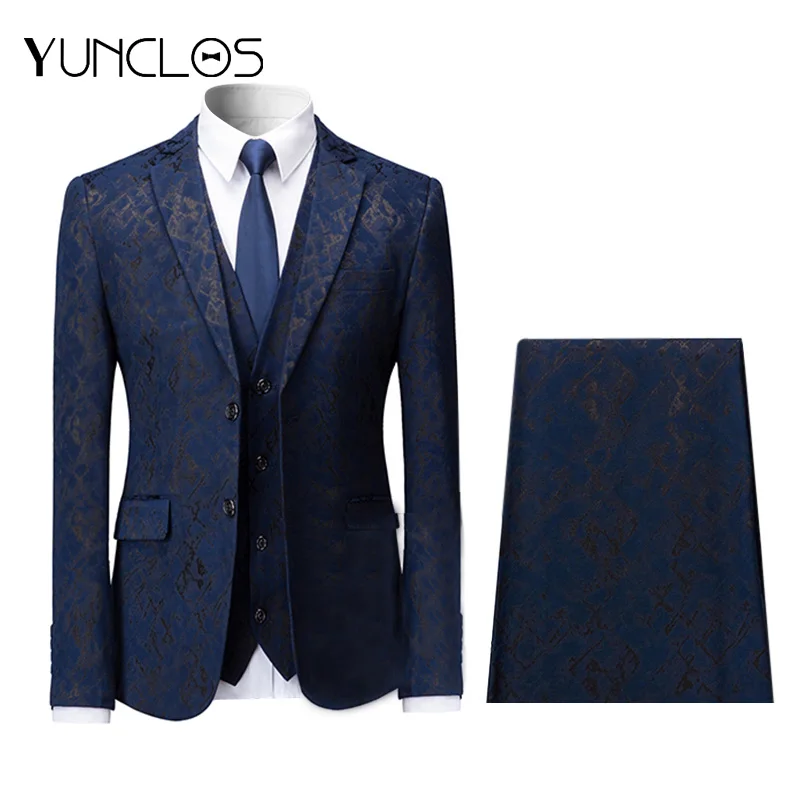 YUNCLOS 3 шт ЖАККАРДОВЫЕ мужские костюмы однобортные деловые Tuexdos повседневные
