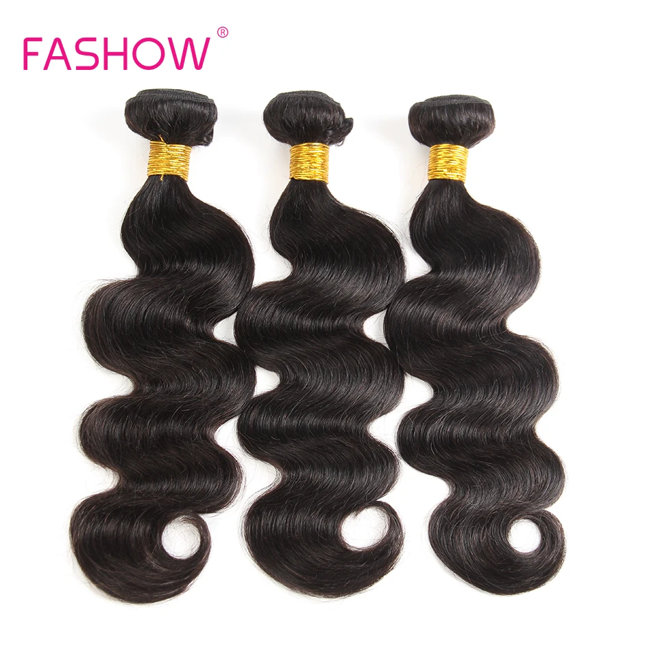 Fashow-mechones de cabello humano ondulado brasileño, Color negro Natural, no Remy, 8- 28 pulgadas, 3 uds.