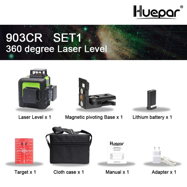 SET 1 Huepar 12 линий 3D перекрестная линия лазерный уровень самонивелирующийся 360 градусов вертикальный и горизонтальный крест супер мощный красный лазерный луч линии - Цвет: SET 1