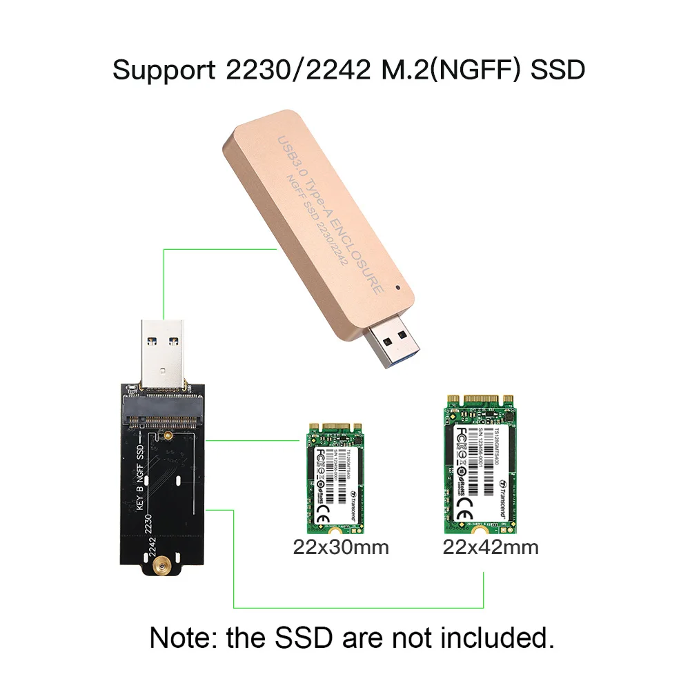 Универсальный портативный жесткий диск NGFF / M.2 SSD на USB 3 0 тип А выдвижной Золотой