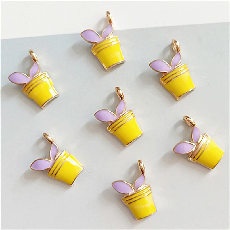 10pcs 15*9mm Enamel colored bonsai potted plant charms alloy accessories DIY handmade hairdressing bracelet pendant materials | Украшения и