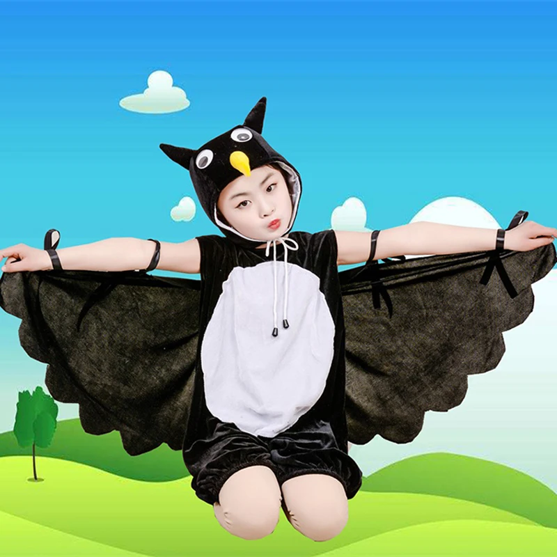 Children Black Crow Owl Costume Genuine Disguise Halloween Kids Animals Performance Cosplay Carnival Party Dress-up Jumpsuit |