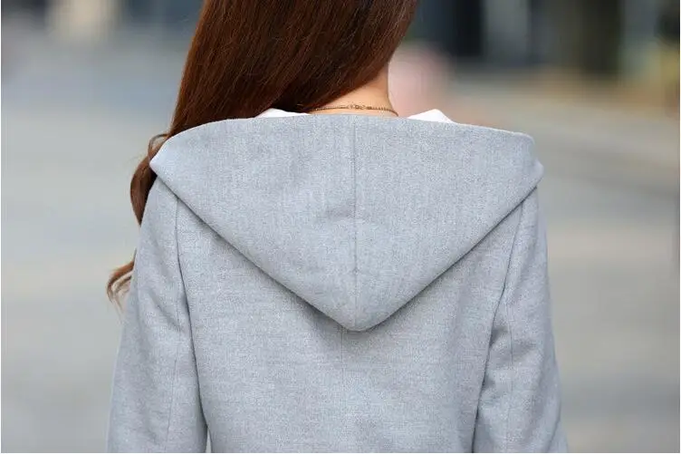 

winter Slim cashmere woolen coat Korean fashion women's double breasted wool coat hooded SHG15101301