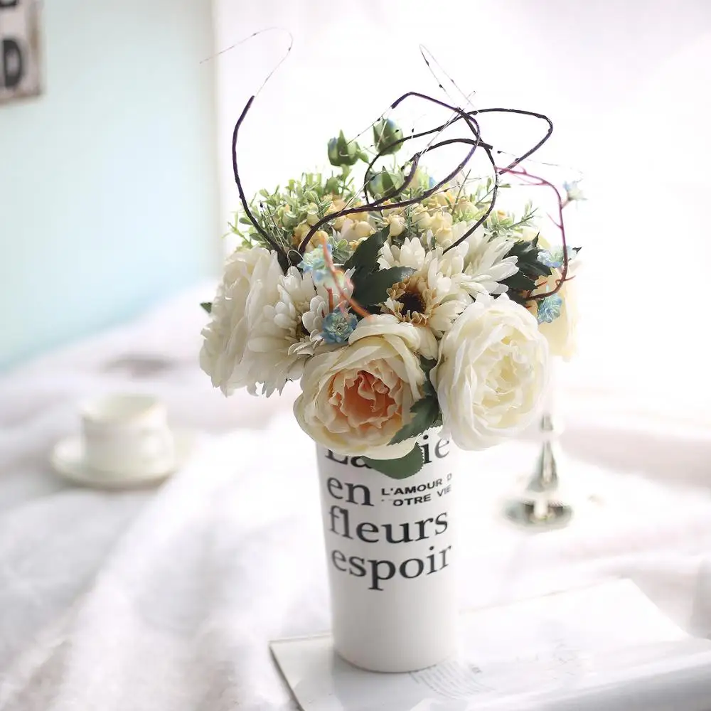 Горячая продажа искусственный Шелковый цветок 20 см розы Гербера букет 6 голов