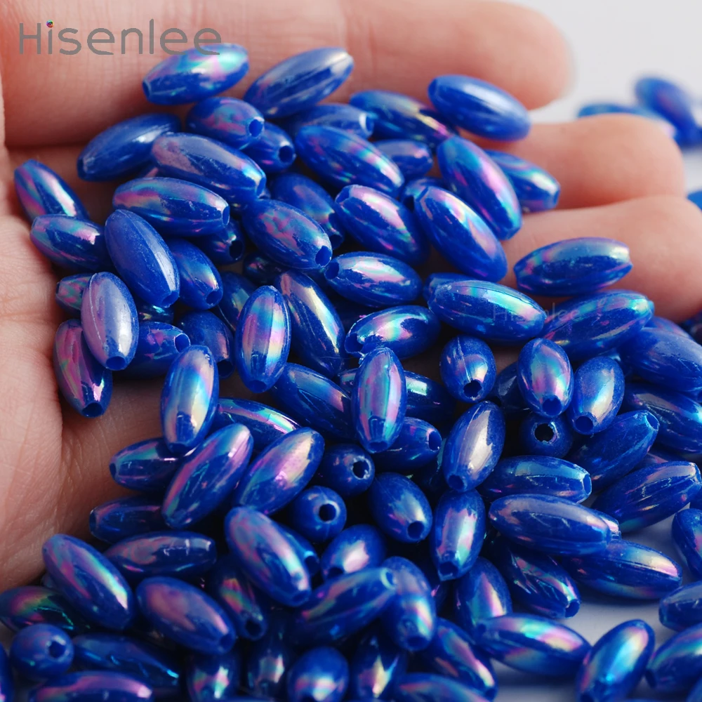 Hisenlee Be well received 6*12mm 100 pcs Blue Ellipse Smooth surface Grain shape Acrylic DIY bracelet made of beads | Украшения и