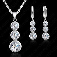 women fine jewelry 925 sterling silver crystal jewelry sets for wedding pendants necklaces earring set accessory