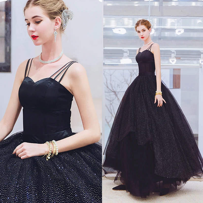 SSYFashion новое черное вечернее платье без рукавов милое ТРАПЕЦИЕВИДНОЕ платье длиной до пола с блестками блестящее платье для торжеств De Noche - Цвет: Черный