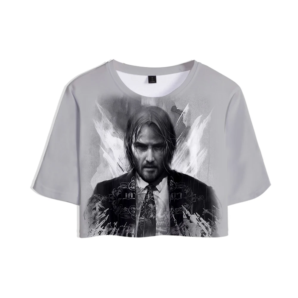 Kpop John Wick 3D женская верхняя Футболка Harajuku открытый пупок T-Shein летние мягкие