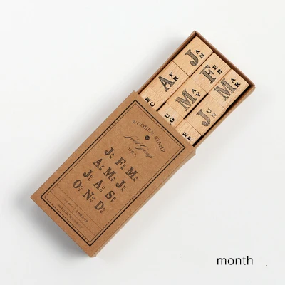 Ретро номер месяц стиль штамп письмо украшение дерево резиновое уплотнение изысканный DIY Пуля журнал поставок - Цвет: month 12pcs