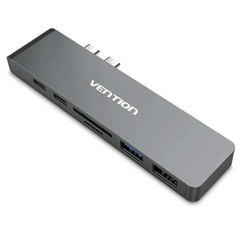 Серый Адаптер Vention USB C с двумя портами type-C-HDMI 4K USB 3,0 SD/TF PD Thunderbolt 3 для MacBook Pro Air / type-C - Цвет: Серый