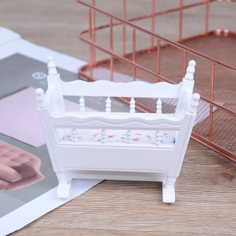 

1/12 Dollhouse Parts Miniature White Wood Kindergarten Cradle Cot