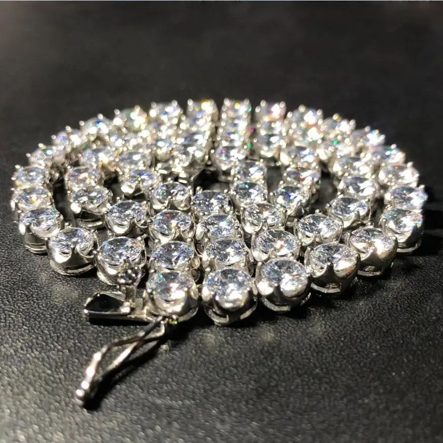 Нержавеющая сталь PVD покрытие AAA CZ теннисные цепочки ожерелье Iced Out круглый 4/6 мм кубический цирконий одна застежка модные ювелирные изделия - Окраска металла: steel(real picture)