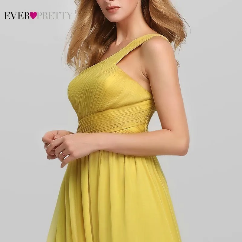 Желтые платья подружек невесты 2019 Ever Pretty A-Line одно плечо с высоким разрезом