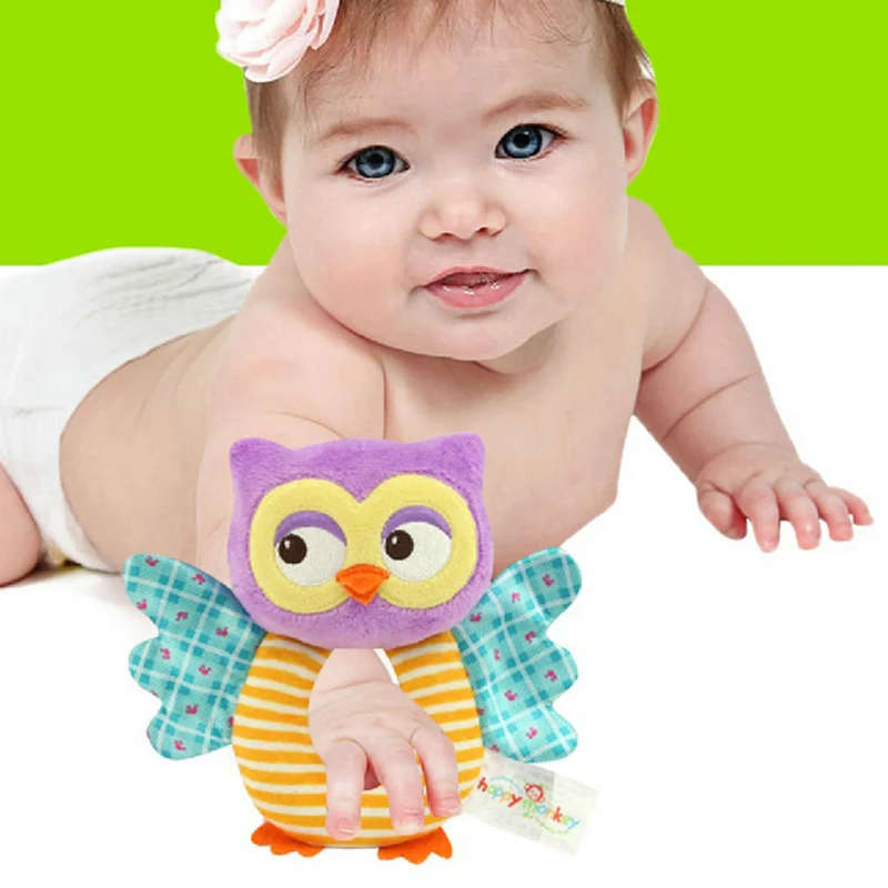 

Fashion Newborn Infant Rattles Toy Handbell Cartoon Animal Owl/Chicks Boy Girl Hand Bell Toddler Baby Plush Toys Gifts M