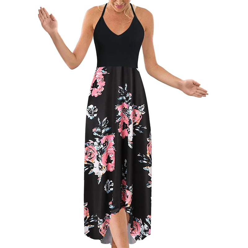 Платье асимметричное Летнее макси с открытой шеей модное пляжное платье без