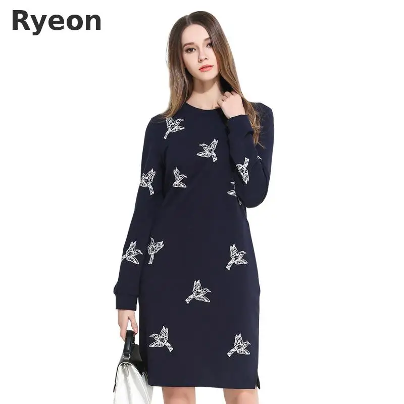 Ryeon 5xl Плюс Размер печати Платья прямые Полный Карманы Колено Регулярные