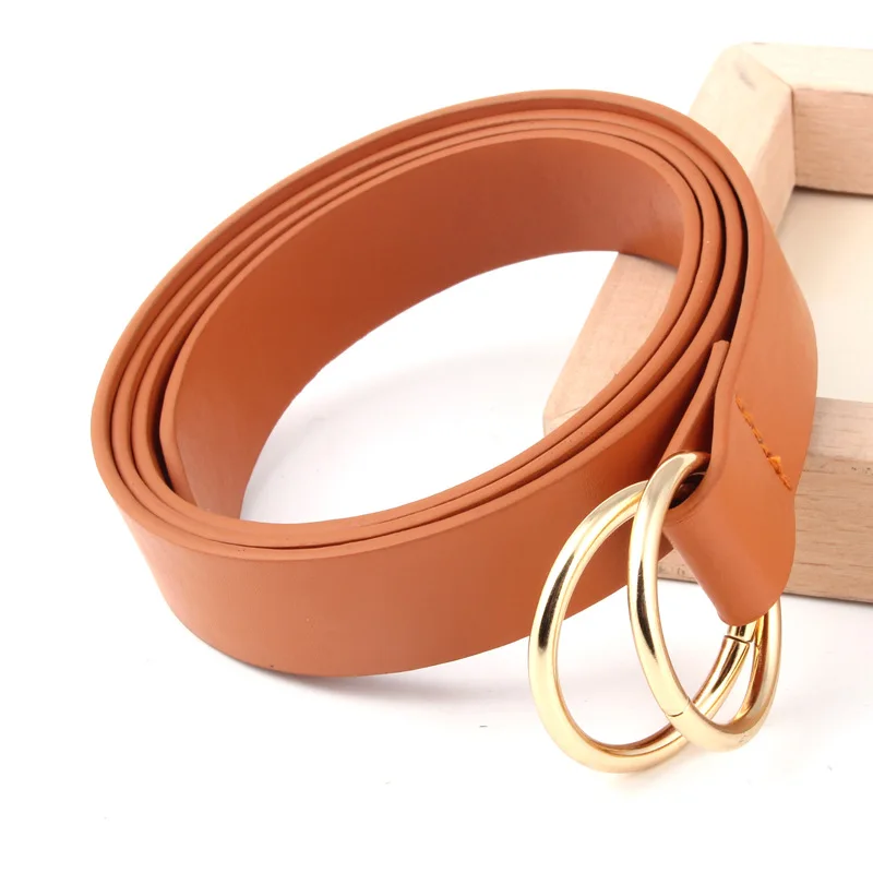 

New Women Belt For Dress Fashion Beautiful Double Loop Buckle Waistband Gold Metal Round Buckle Belt For Women Jeans Pants Belt