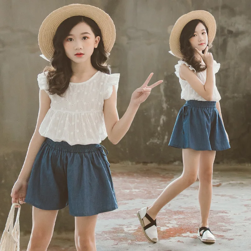 Одежда для девочек детская летняя одежда комплекты модный топ без рукавов + шорты