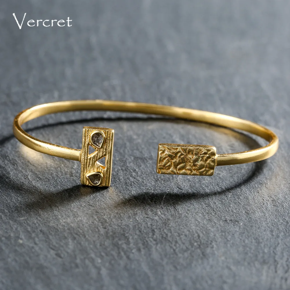 Vercret 18 k золотые манжеты браслеты ручной работы алмаз регулируемый 925 серебряные