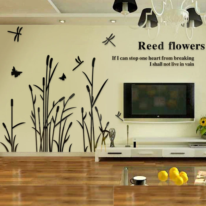 

Romantic crystal wall stickers dragonfly flying country nature view reed dragonfly gift for decoration