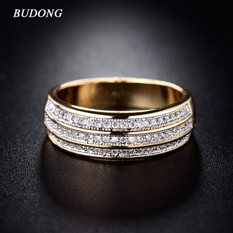 Женское кольцо на палец BUDONG Золотое с кристаллом и фианитом размер 6 9|ring crystal|finger