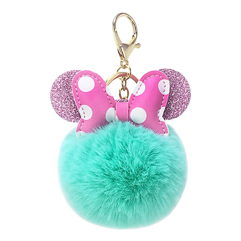 

New creative PU bowknot hairball key chain pendant ladies bag car key hang accessories popular small gifts.