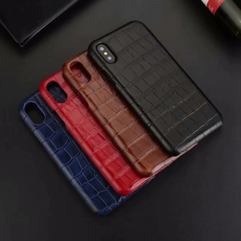 HOTR Crocodile Cowhide Genuine Leather Back Case for iphone 7 8 plus X Apple XS XR Max Real Cover Fundas |
