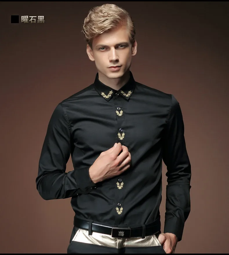 FanZhuan Free Shipping New man's 2015 autumn bamboo fibre male shirt white slim long-sleeve embroidered casual top 2012 | Мужская