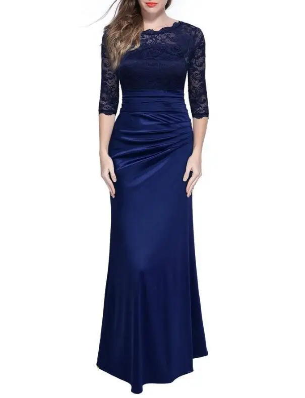 AR Chic Винтаж Кружево крючком Пром Длинные платья женщин Slim Fit элегантная в стиле
