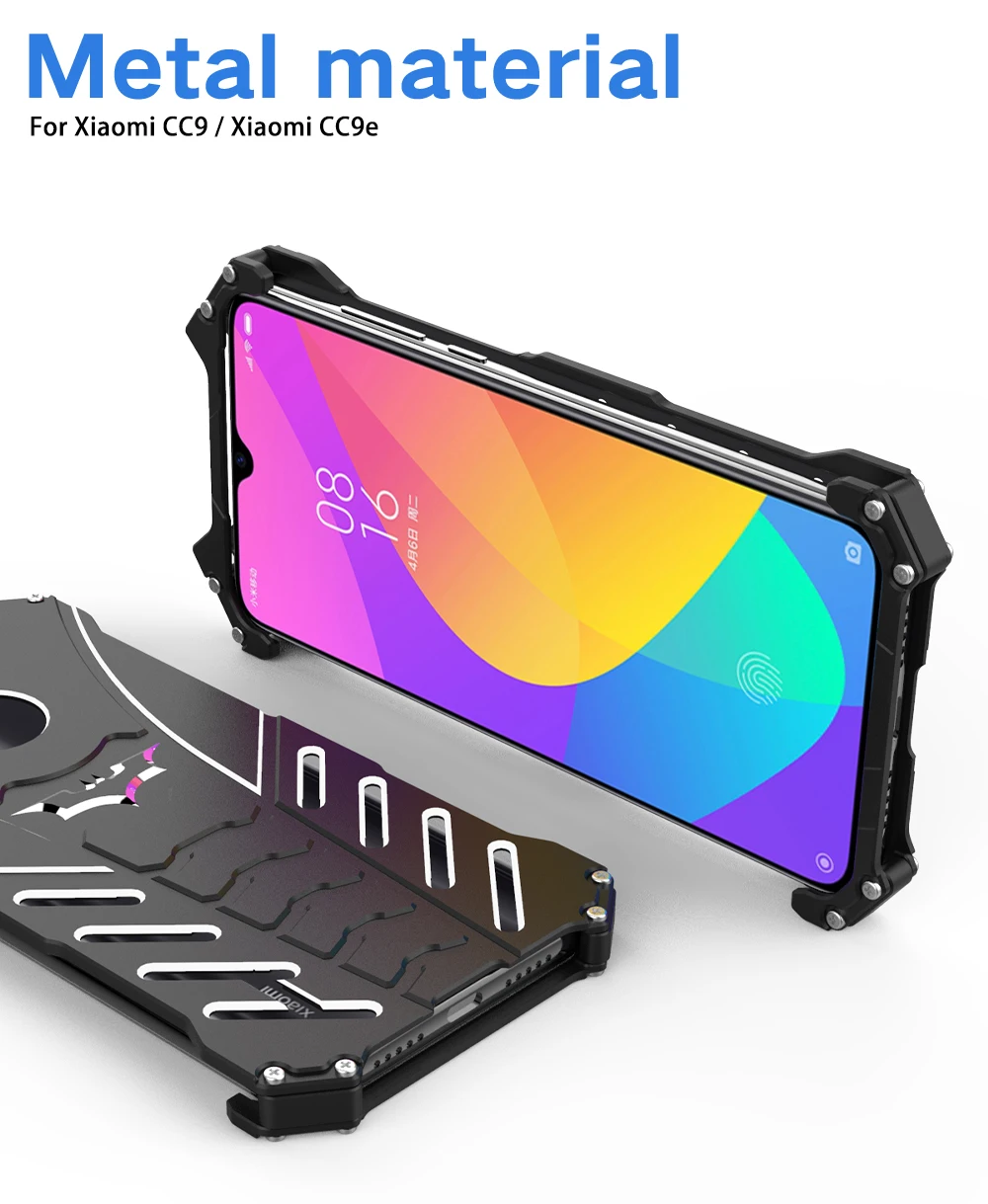 Модный противоударный металлический чехол для Xiaomi Mi CC9(A3 Lite) CC9e(A3), Жесткий Чехол, теплоотвод, Спорт на открытом воздухе+ ремни+ подставка держатель