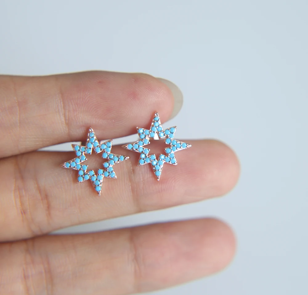 2018 fashion jewelry wholesale north star sunburst stud blue stone turquoises girl earring | Украшения и аксессуары