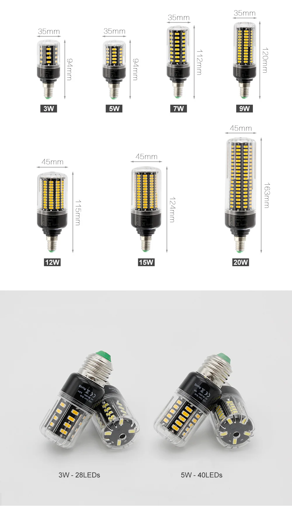 1 шт. умная IC 5736 SMD Светодиодная лампа-кукуруза для люстры E27 E14 B22 3,5 Вт 5 Вт 7 Вт 9 Вт 12 Вт 15 Вт AC85-265V супер яркая светодиодная лампа постоянного тока