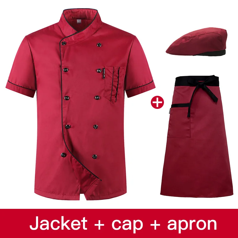clothes hat apron Унисекс форма шеф-повара хлебобулочные изделия услуги Кук рубашка с короткими рукавами дышащий двубортный шеф повар куртка одежда - Цвет: clothes hat apron
