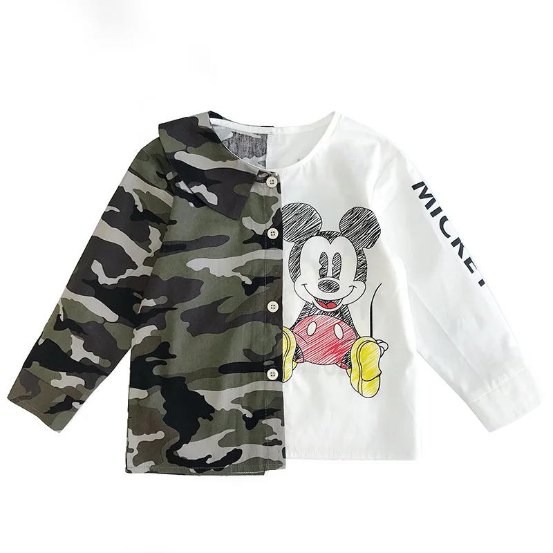 Новая футболка с Микки Маусом для мальчиков детская модная камуфляжная длинными