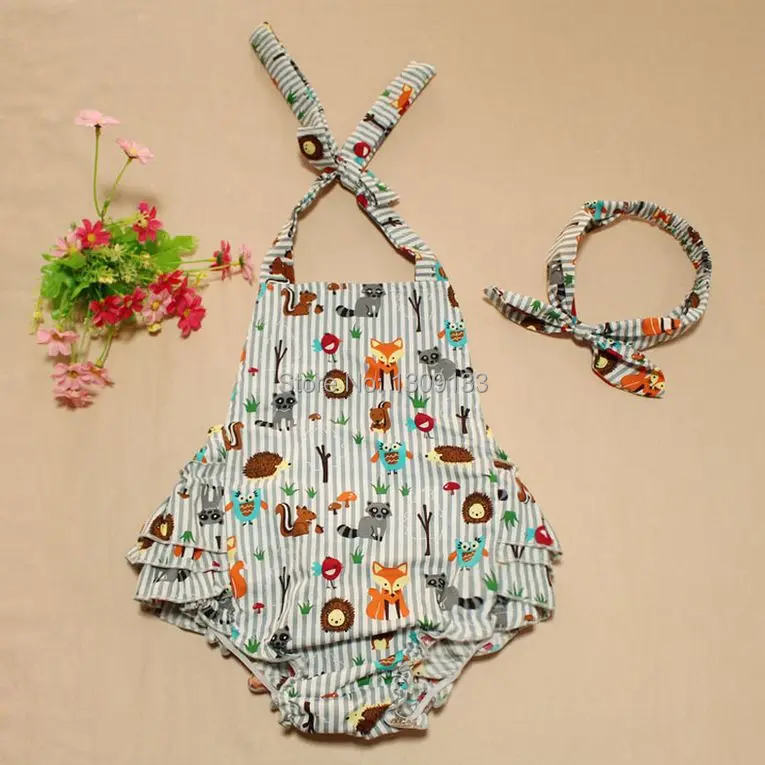 Полосатый хлопковый Детский комбинезон для девочек с бантом повязка на голову