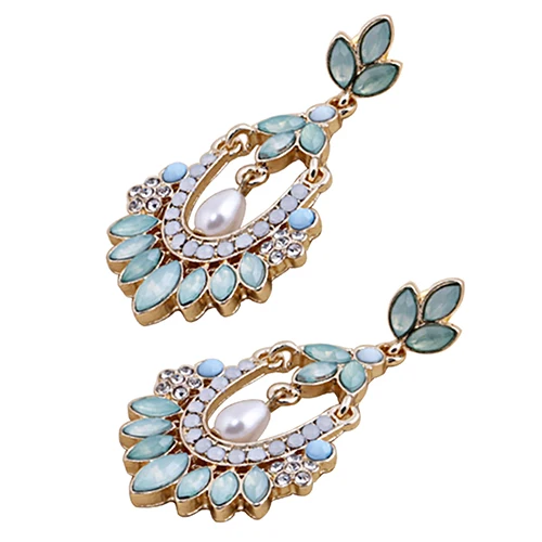 Women Flower Chandelier Earrings Acrylic Rhinestone Faux Pearl Ear dangle Jewelry new | Украшения и аксессуары