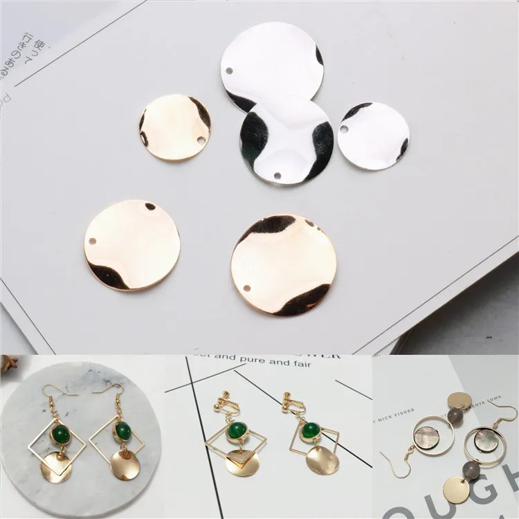 

50pcs Copper Material KC gold/white k simple geometry Irregular wavy blank Round charms circle Pendant for DIY Jewelry making