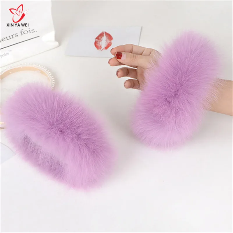 Женские манжеты из натурального лисьего меха черные 30 см ширина 12 см|Женские