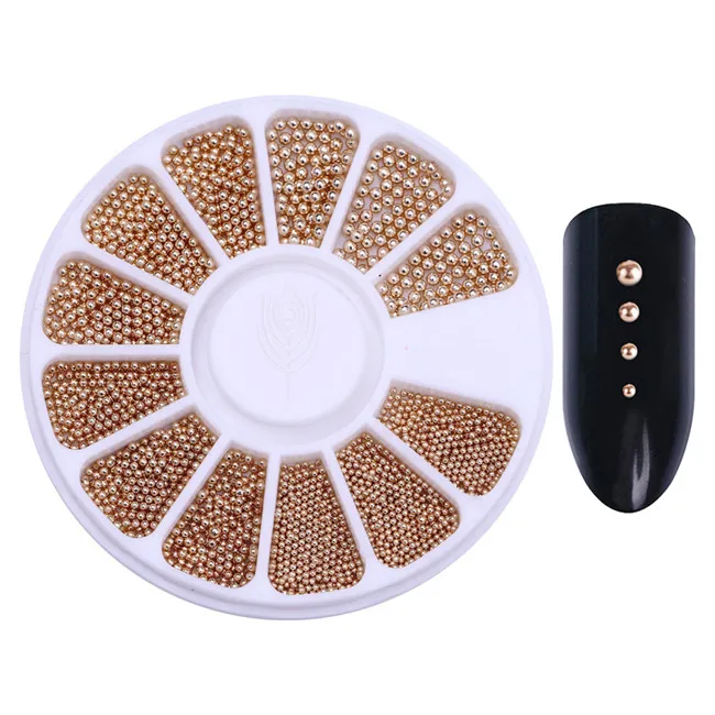 Gold Steel Beads Розовые золотые заклепки 3D украшения ногтей в колесиках голографические серые Матовые Акриловые Звездные линии круглые квадратные смешанные гвозди - Цвет: Gold Steel Beads
