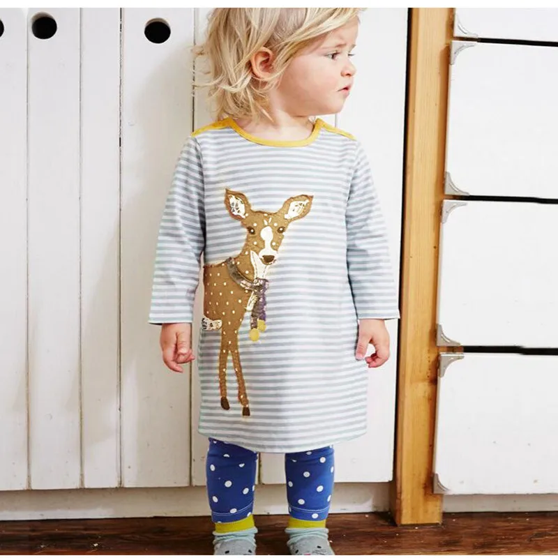 Baby Girls ChristmasLong Sleeves Dresses For Dress Deer Stripes Elk Print Birthday Christmas Costumes |