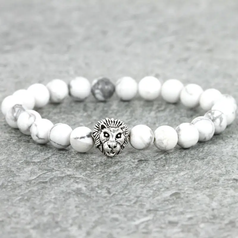 Очаровательный Лев мужские браслеты антикварные оптовая продажа 8 мм белый
