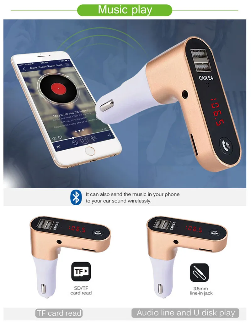 Bluetooth Fm трансмиттер Aux беспроводной аудио плеер автомобильный комплект громкой