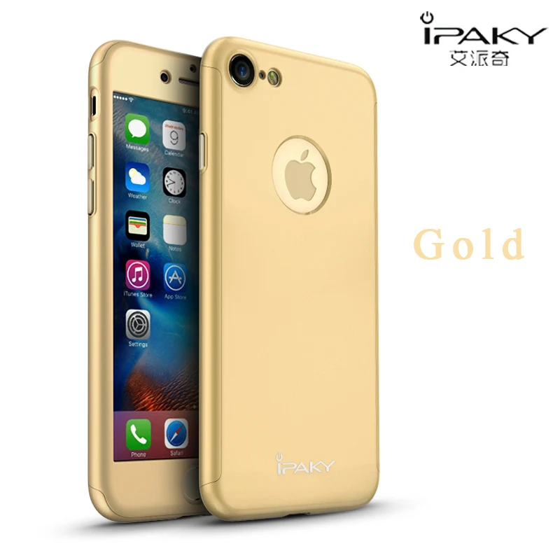 Чехол iPaky для iphone 7 Plus чехол 360 Полное покрытие для Apple iphone 8 Plus чехол+ стеклянная пленка PC Coque для iphone 7 8 8plus чехол s - Цвет: Golden