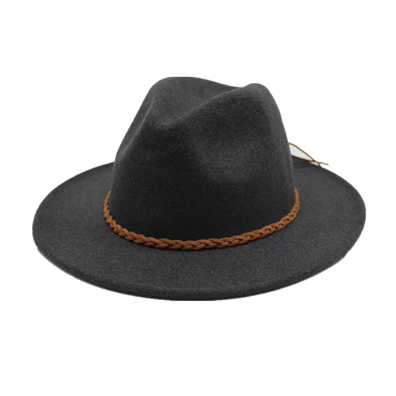 

Seioum Wide Flat Brim wool felt Fedoras hats with Ribbon Band jazz trilby formal top hat panama cap Floppy Hat for men women