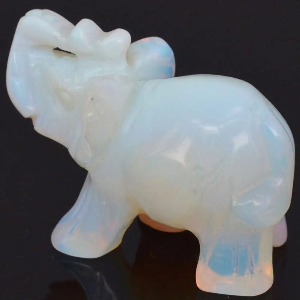

Opalite Elephant Carved Figurine Stone Chakra Healing Reiki Stone Feng Shui Crafts