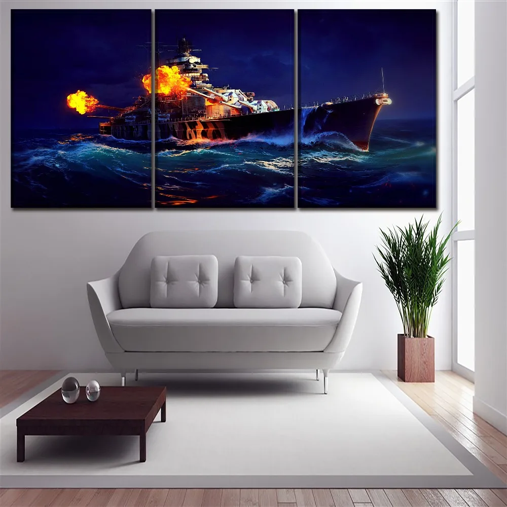 3 Панели картины с изображением корабля World Of warship корабли искусство на стену